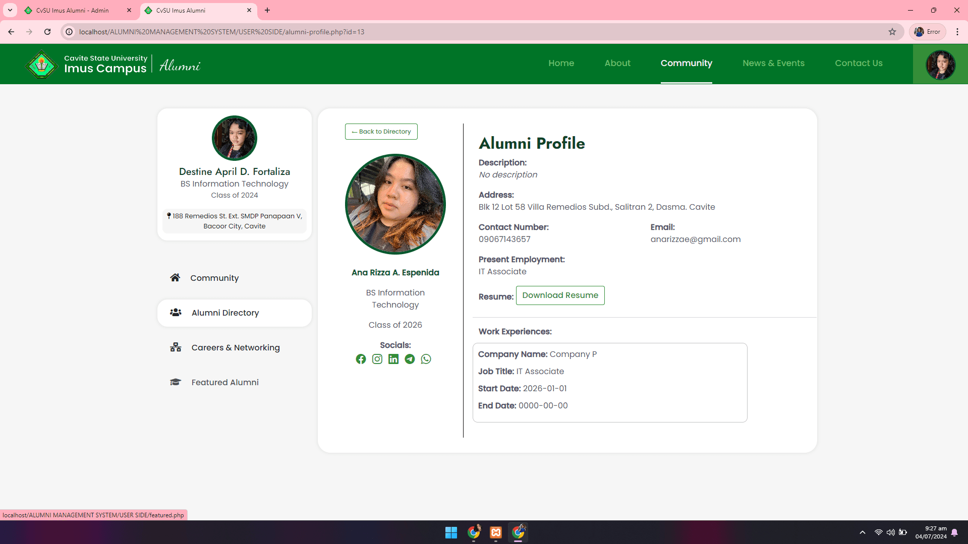 CvSU Imus Alumni Management System - image 15