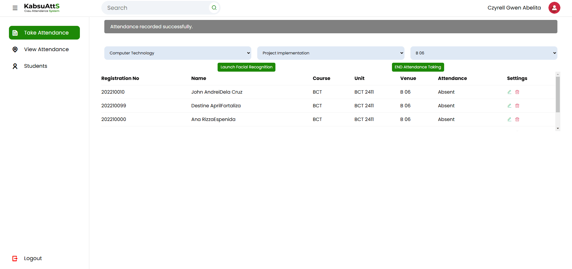 KabsuAtts – Face Recognition Attendance System - image 5